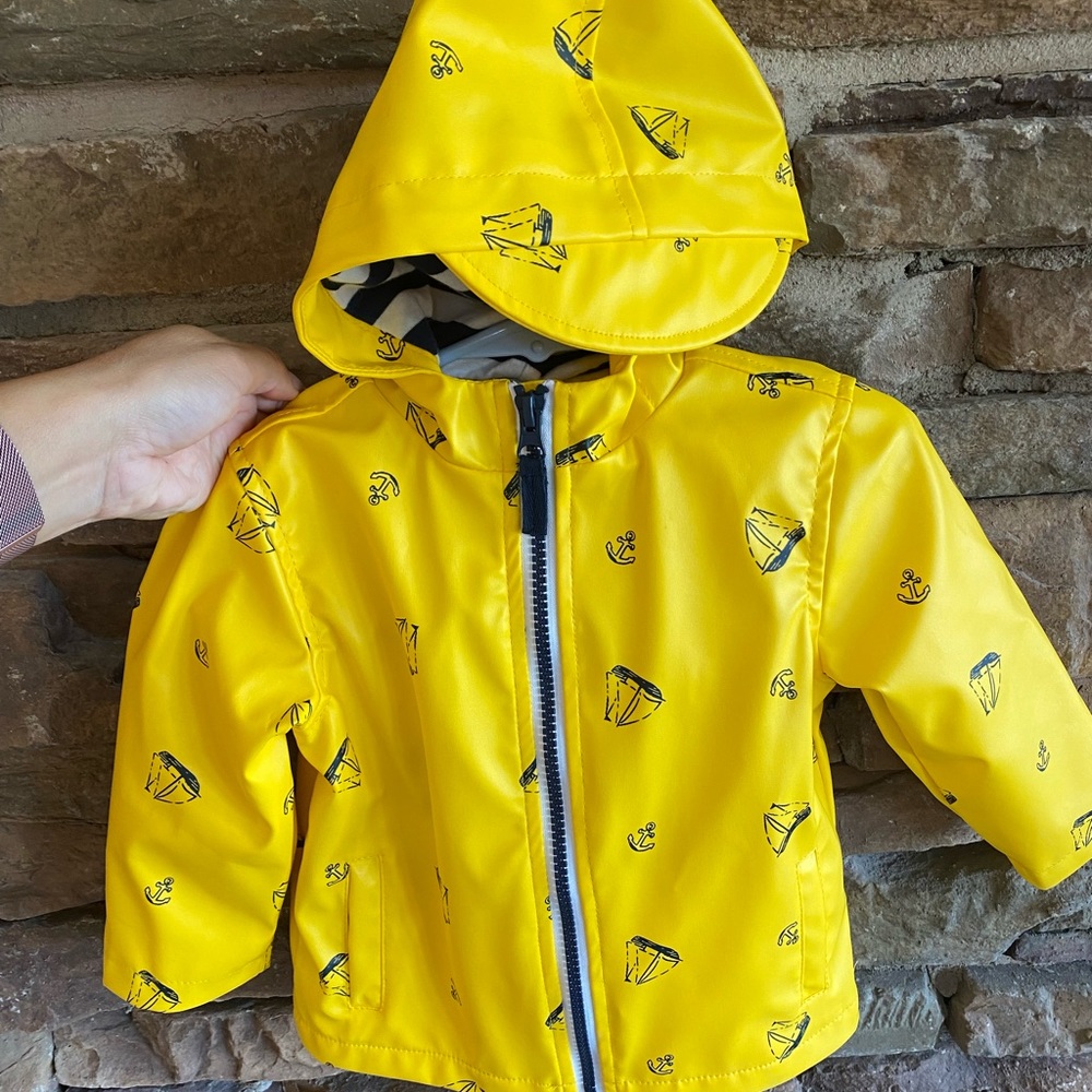 Little Me Baby Boy or Girl Unisex Yellow Raincoat Sailboats & Anchors like New